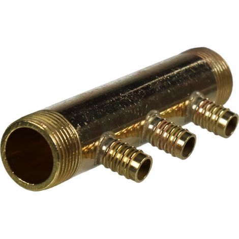 Collecteur 3/4" (20/27) Mâle-Mâle 3 piquages à Glissement pour tube PER diamètre 12 compris 3 bagues de 12 (1/4)