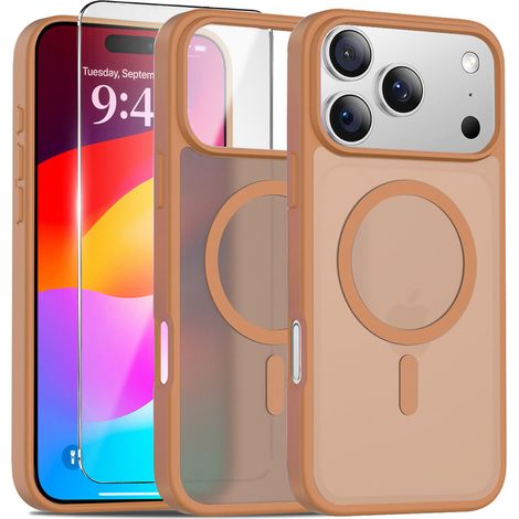 Funda mate para iPhone 17 Pro con MagSafe, color marrón mate + protector de pantalla
