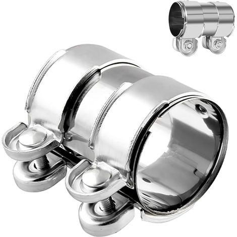 Exhaust Pipe Coupling Collar, 70 x 95 mm Pipe Connector Exhaust Collar, Stainless Steel Double Clamp, Car Exhaust Muffler Clamp (1/5)