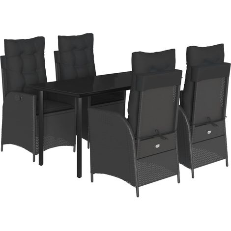 vidaXL Set da Pranzo da Giardino 5 pz Nero con Cuscini in Polyrattan (1/5)