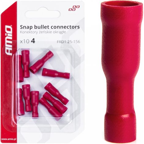 Conectores cilíndricos redondos hembra aislados de 4 mm (0,5-1,5 mm²) 10 A, 10 unidades, amio-03072 (1/4)