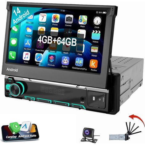 Autoradio 7" 1 DIN rabattable avec CarPlay sans fil Android Auto WIFI Bluetooth GPS 2+64G CAM (1/5)