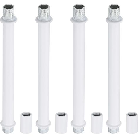 Kit Tige de Lampe à Tube Droit, 4 Ensemble M10 Acier au Carbone 120mm(4.72") Long Tige Filetée à Double Extrémité avec Écrous D'Accouplement Connecteur à Manchon, Blanc (1/5)