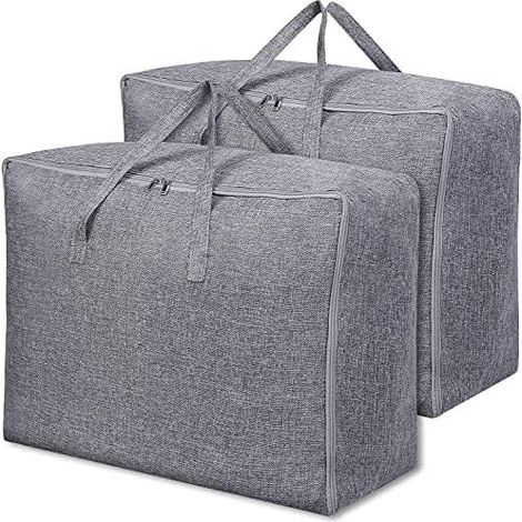 Linghhang – Lot de 2 sacs de rangement pour couette – Coton et lin – Dimensions 70cm x 50cm x 30cm – Capacité 105L – Poignée renforcée et couvercle zippé - 70cmx50x30cm