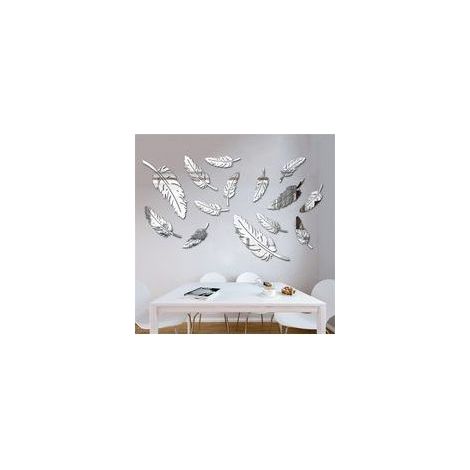 Lot 14 autocollants muraux miroir 3D argentés en acrylique, grands formats, parfaits pour chambre et salon moderne (1/5)