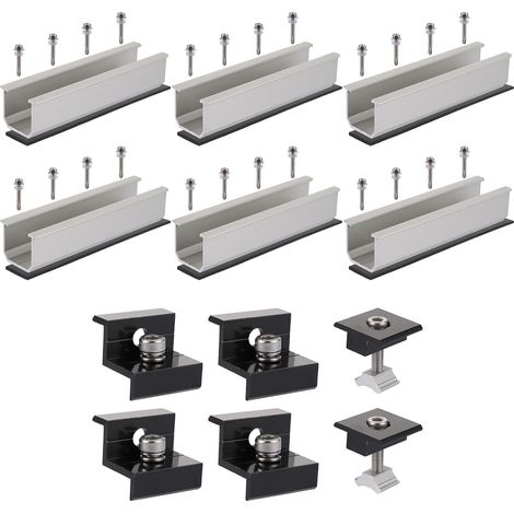 Lot de 6 supports de panneau solaire, rails et accessoires en aluminium anodisé noir de 12 cm, 30-35 mm, support réglable, support de panneau solaire pour support de panneau solaire, toit (1/5)