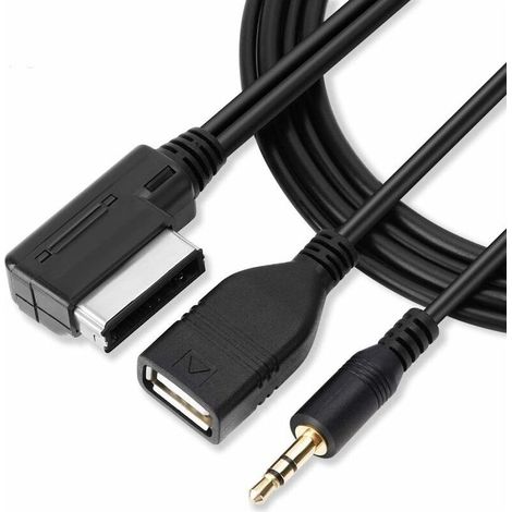 USB Adaptateur Cable Chargeur AUX Cable Adaptateur Audio d'Interface 3.5mm Cable Auxiliaire Musique MDI AMI Interface MMI Cable USB + Chargeur AUX pour A6L/A8L/Q7/A3/A4L/A5/A1(1) (1/5)