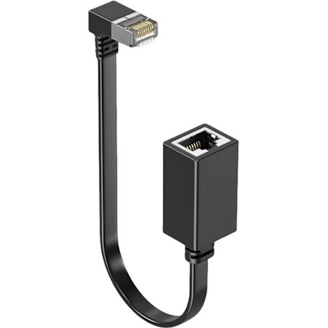 Câble d'extension Ethernet Cat7 coudé à 90° vers le bas, connecteur RJ45 mâle/femelle, 15 cm - Noir, courbé vers le haut, SEB, pour connexion Internet (1/5)