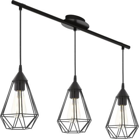 Lampadario A Sospensione Vintage Tarbes Acciaio Nero 3 Luci E27 Regolabile (1/5)