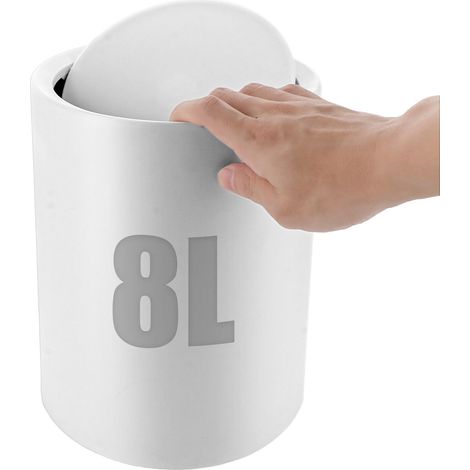Poubelle Salle de Bain Blanc Poubelle Toilette WC Blanc Poubelle à Couvercle Basculant Ø 21,5 x 26 cm Poubelle Salle Bain Plastique pour Toilettes, Salle de Bain, Cuisine, Bureau, Table (1/5)