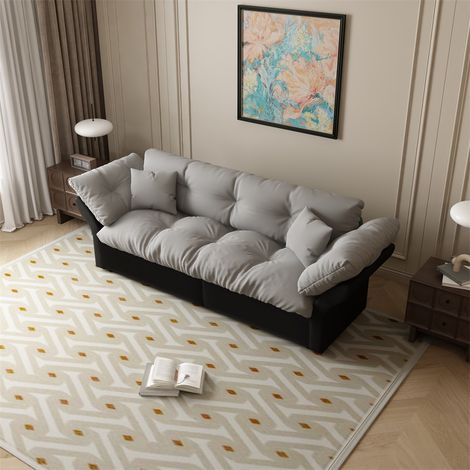 Canapé Convertible 3-en-1 - 190x85x91cm - Canapé-lit Queen Size en Velours avec 2 Coussins et Dossier Capitonnée - Gris Clair (1/5)