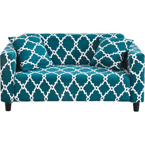 Housse De Canapé - Extensible 2 Places - Pour Canapé Avec Accoudoirs - Polyester Et Spandex - Turquoise - 1 Pièce (1/5)