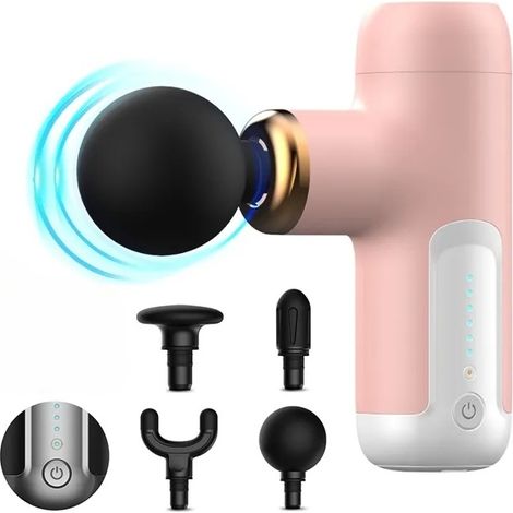 Mini-Muskelmassagegerät – 1800-mAh-Akku, 6 Geschwindigkeitsstufen, 4 Massageköpfe – Schmerzlinderung – Rosa