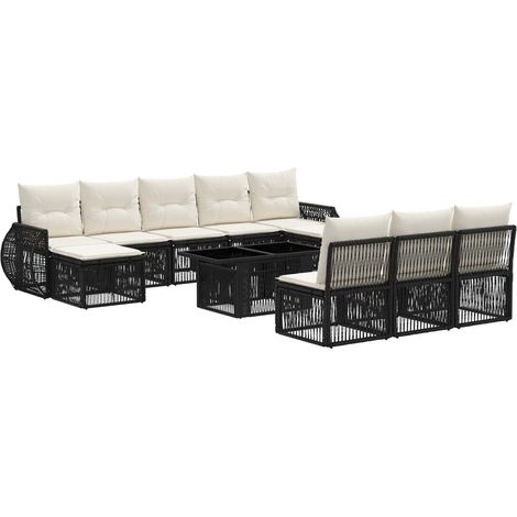 Conjunto de sofás de jardín 11 uds. Negro y Blanco Crema vidaXL (1/5)