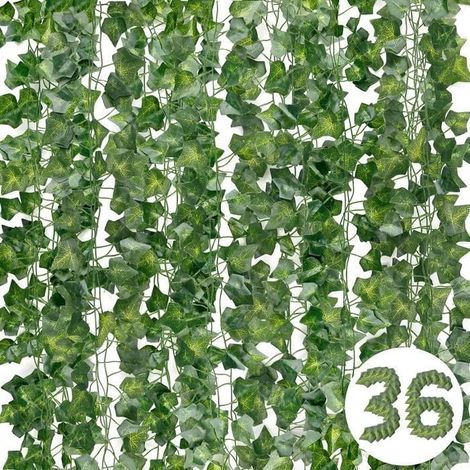 Lierre Artificiel-Faux Lierre-Lierre Artificiel Exterieur-Mur De Fleurs Artificielles-36 Pièces,75.6m-pour Chambre,Cuisine,Jardin (1/4)