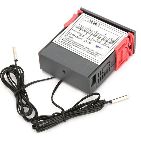 STC-3008 Thermostat numérique double écran double sonde NTC 24V DC ABS ignifuge 75x34.5x85mm +2 sondes serre aquarium (1/5)