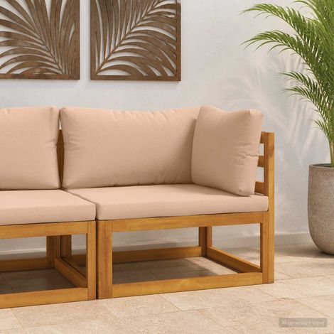 vidaXL Sectional Corner Sofa with Cushions Solid Acacia Wood Natural (1/5)