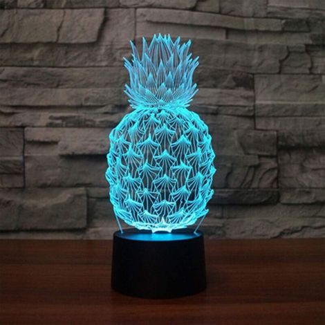 3D Lampe Illusion Optique LED Veilleuse, Optiques Illusions Lampe de Nuit 7 Couleurs Tactile Lampe de Chevet Chambre Table Art Déco Enfant Lumière de Nuit avec Câble USB, Ananas, Ensoleillé (1/5)