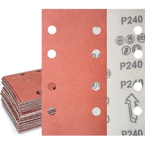Feuilles abrasives 93 x 185 mm, 8 trous, grain 240, papier de verre carré auto-agrippant à 8 trous Accessoires Ponceuse excentrique Lot de 30 (1/5)