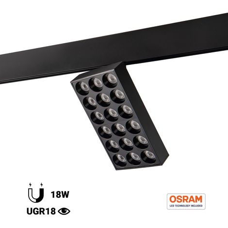 Faretto quadrato LED per binario magnetico 48V - 18W - CRI90 -