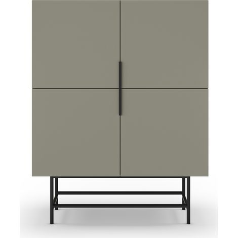 Buffet, meuble de rangement avec 4 portes aspect bois coloris Vert, pieds en métal noir - Longueur 100 x Profondeur 40 x Hauteur 128 cm (1/5)