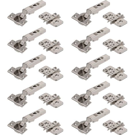 Blum - 10 cerniere per mobili, 110°, dritte con molla, viti, arresto angolare + clip blu eccentrica, piastra di montaggio a croce, acciaio, viti, distanza 0 mm (1/4)