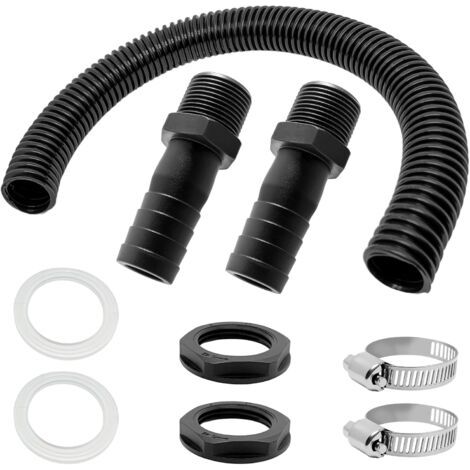 BUNTHAUS Trop Plein Cuve,2 Pcs Trop Plein Cuve Eau 1000L,Raccord Recuperateur d Eau de Pluie,Kit de Jumelage Cuve mit Joints,Tuyau de Raccordement et 2 Embouts avec Contre-écrous pour Cuve Eau (B) (1/5)