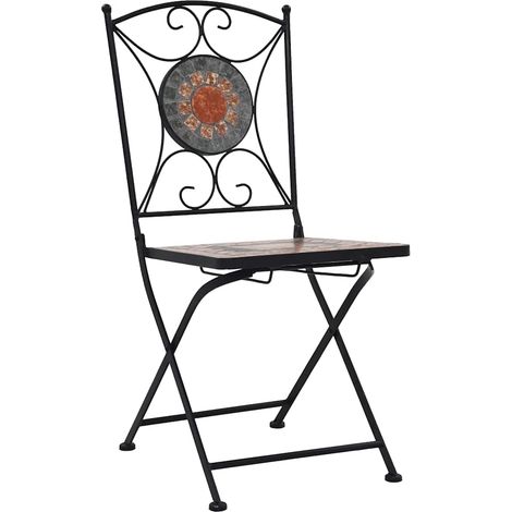 Chaises de bistrot mosaïque 2 lot de 2 Chaises d'extérieur Orange et gris (1/5)
