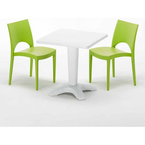 Tavolino Quadrato Bianco 70x70 cm con 2 Sedie Colorate Paris Patio - Verde 2