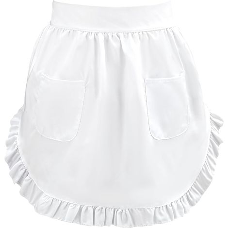 Teaaha demi-tablier blanc de soubrette pour femme - Tablier de taille court avec 2 poches pour cuisine, restaurant, bistro et café (1/5)
