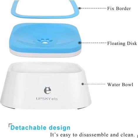1 bol distributeur d'eau pour chien, système anti-débordement, débit réglable, conception 2 parties, dimensions 22,4 x 18,3 x 5 cm (1/4)