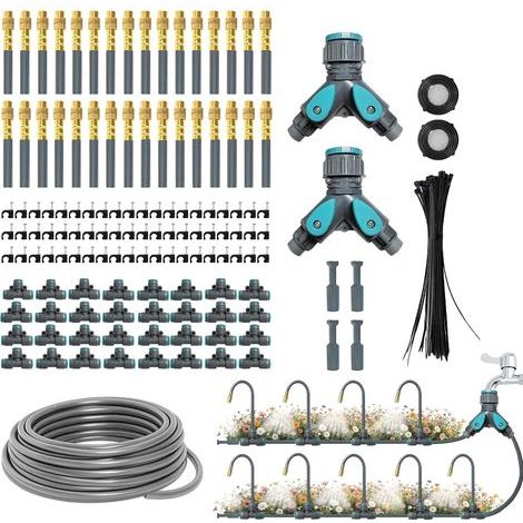 Kit Arrosage Automatique Complet 60M - Système Micro-Irrigation avec Tuyau Gris 4/6mm et Buses en Laiton Réglables, pour Plantes, Fleurs et Potagers (1/5)