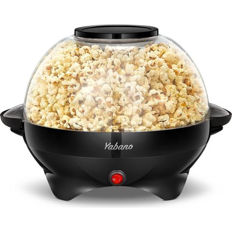 Machine à Popcorn, Électrique Machine à Pop Corn avec Plateau de Cuisson Détachable, Revêtement Antiadhésif, Bol de Couvercle 2-en-1, Noir (1/5)