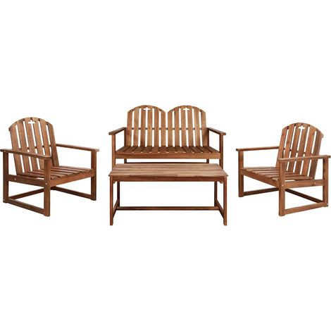 Salon de jardin 4 pièces en bois d’acacia huilé, table, banc et 2 chaises - PANGIVO (1/5)