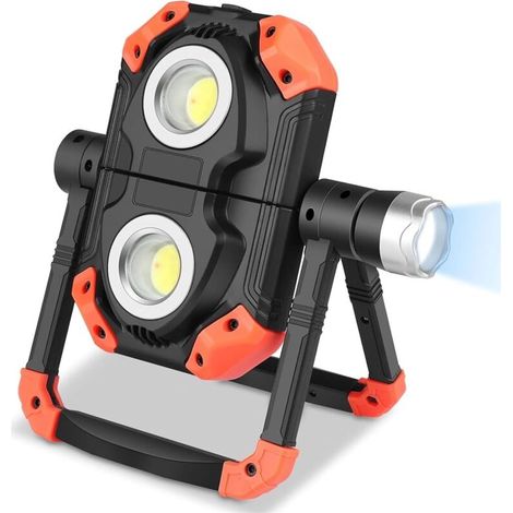 Wiederaufladbare LED-Arbeitsleuchte, faltbarer Scheinwerfer mit 360°-Drehung, tragbare, wasserdichte Sicherheitsleuchte für den Außenbereich mit Ständer für Autoreparaturen und Camping, Orange