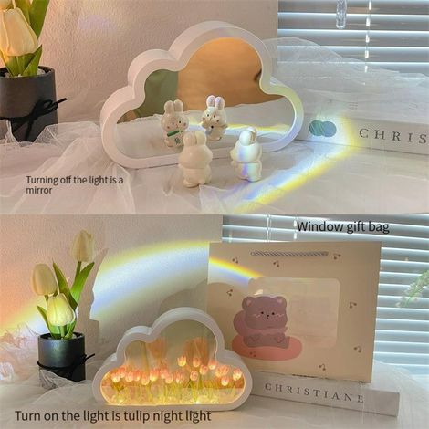 Miroir tulipe rose DIY à faire soi-même, lampe décorative lumineuse en forme de fleur de mer avec miroir et fleur lumineuse. (1/5)
