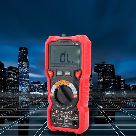Multimètre numérique portable HT118A : testeur tension AC/DC, ampères, ohms, capacité, Hz, température avec lampe de poche (1/5)
