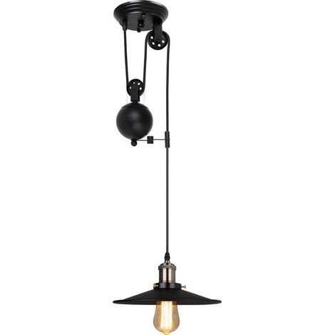 Lampe À Suspension Vintage Lustre À Poulie Rétro Antique 1 Lumière Suspension Luminaire En Métal Noir Douille E27, Plafonnier D'Intérieur (1/5)