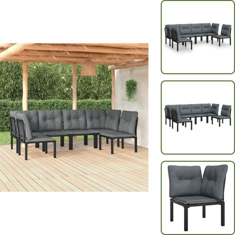 6-tlg. Garten-Lounge-Set Schwarz und Grau Poly Rattan - Gartenmöbel - Loungesessel - Rattan Möbel - Outdoor Furniture - Gartengeräte (1/5)