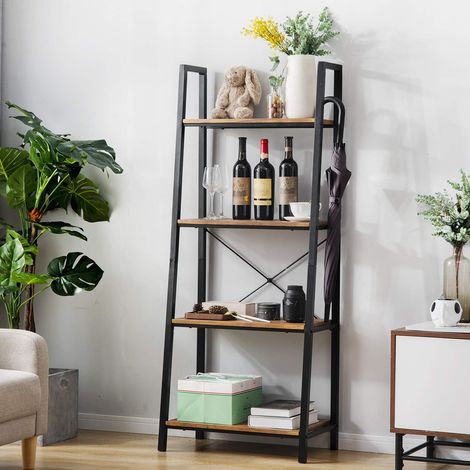Retro ladder-style shelf with metal frame, plant and flower bookcase, storage shelf for living room, library, kitchen (1/5)
