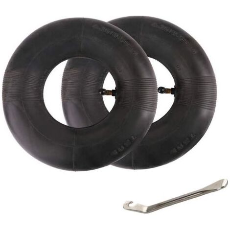2 unités – Chambres à air intérieures 4,10/3,50–4 avec outil de démontage de pneus et tige de valve, adaptées pour chariots, tondeuses à gazon, poussettes, groupes électrogènes et remorques de jardin (1/5)