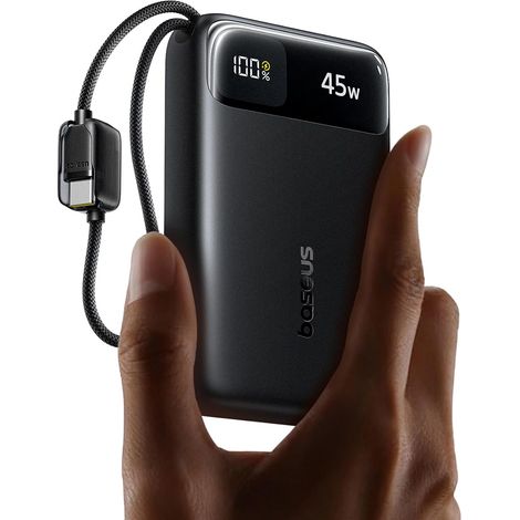 Powerbank Compact 45W 20000mAh avec 2 Câbles USB-C Intégrés, CCC Certifiée Batterie Externe PD Charge Rapide, Mini Power Bank pour iPhone 17/16/15 Pro Max, Samsung Galaxy S25/S24, Noir (1/5)