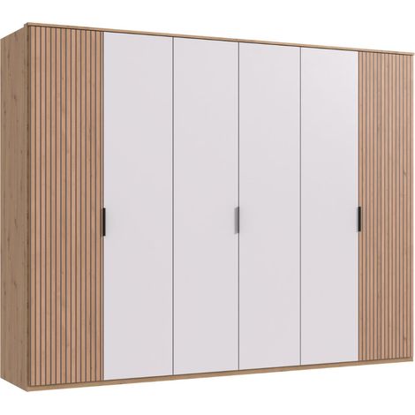Armoire avec corniche, placard coloris blanc, imitation chêne Artisan - Longueur 270 x Hauteur 210 x Profondeur 58 cm (1/2)