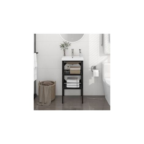 Cadre de lavabo de salle de bain vasque à encastrer Noir Fer (1/4)