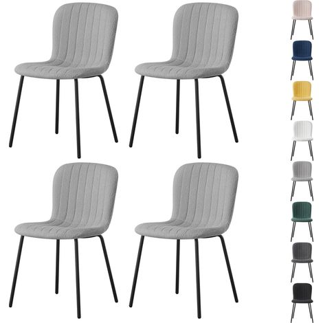 mcc direct Set of 4 Soft Fabric Dining Chairs with Upholstered Seat and Metal Legs for Dining Room, Living Room and Kitchen Room - New Bella LIGHT GREY