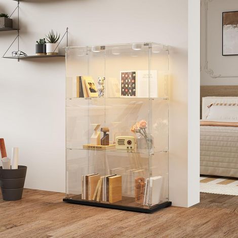 Vitrine aus gehärtetem Glas mit Beleuchtung, abschließbar, 3 Ebenen, 78,5 x 35 x 117 cm (1/5)