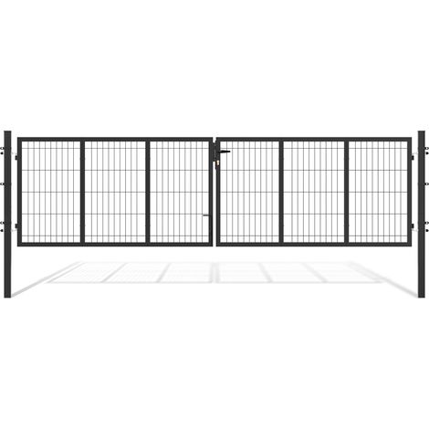 Wolketon Puerta de valla de jardín de acero gris con tubo cuadrado, 350 x 100 cm (1/5)