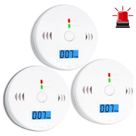 Lot de 3 détecteurs de monoxyde de carbone, détecteur de CO, alarme de monoxyde de carbone, détecteur de CO2 alimenté par batterie avec écran LCD, pour maison, cuisine, restaurant, hôtel, bureau (1/5)