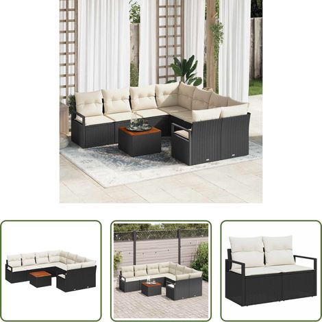 Gartentisch - Gartensofa-set mit Kissen 9 pcs Schwarz Poly-Rattan (1/5)