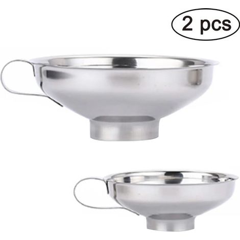 Ensemble de 2 ustensiles de cuisine (grand et petit) avec entonnoir à confiture en acier inoxydable. Convient aux grandes cuisines et permet de transvaser liquides, huiles, poudres, haricots et confit (1/5)
